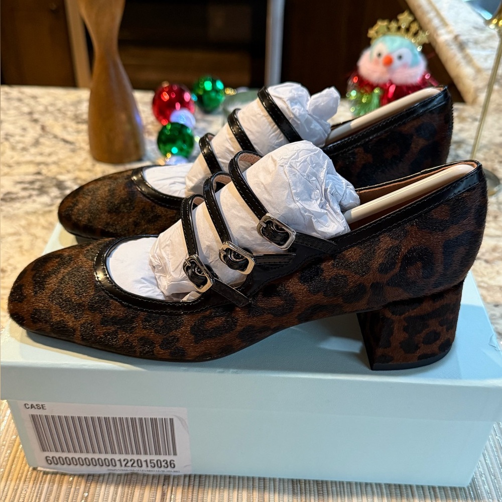 NEW Bibi Lou Leopard Print Multi-Strap Leather Mary Jane Heels, Size 8/8.5 (39)